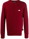 Philipp Plein Cashmere Logo Plaque Jumper In Red