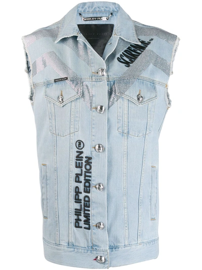 Philipp Plein Scarface Denim Vest In Blue