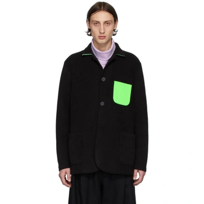 Harris Wharf London Black And Green Polaire Dropped Shoulders Jacket In 610 Grnneon