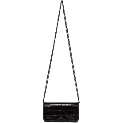 Balenciaga Bb Croc-embossed Leather Phone-case-on-chain In Noir