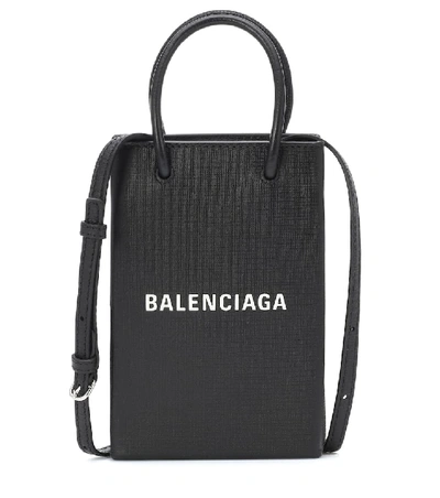 Balenciaga Shopping Mini Croc-efffect Leather Cross-body Bag In Black