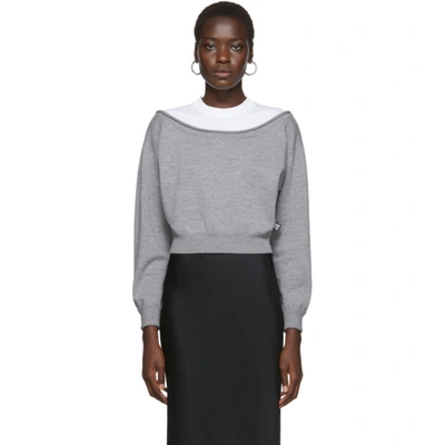 Alexander Wang T Peelaway Bilayer Cropped Long-sleeve Pullover In Grey