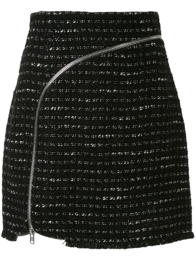 Alexander Wang Zipper-trimmed Tweed Mini Skirt In Black/white