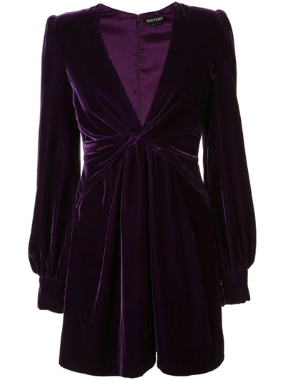 Tom Ford Velvet Twisted Short Dress In Purple