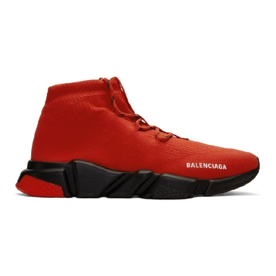 Balenciaga Red & Black Speed Lace-up Sneakers In Red/ Black/ Red