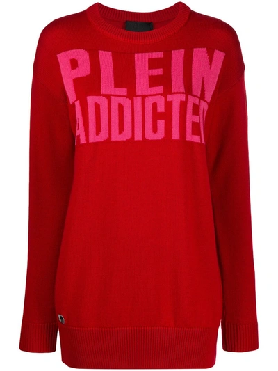 Philipp Plein Logo Print Longline Jumper In Red