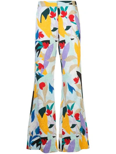 Prabal Gurung Printed Bootleg Trousers In Blue