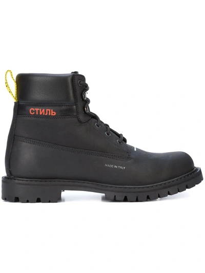 Heron Preston Logo-stamped Lace-up Leather Boots In Black