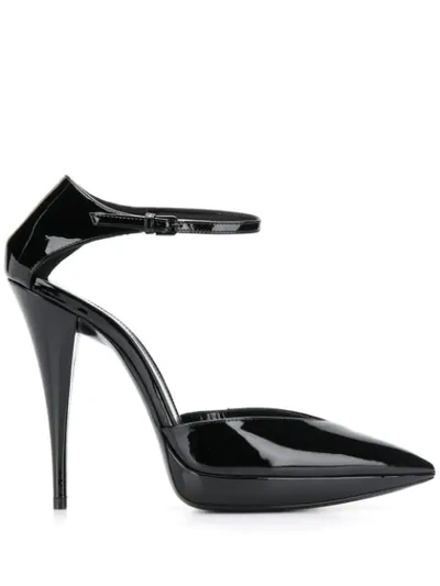 Saint Laurent Zizi Ankle Strap Pointed Toe Platform Pump In Black