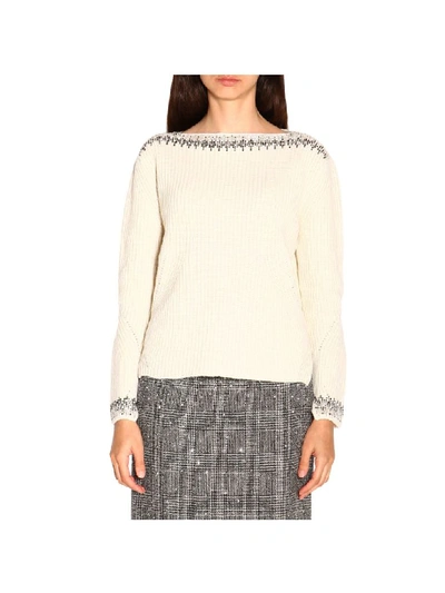 Ermanno Scervino Sweater With Long Sleeves And Bright Inserts In White