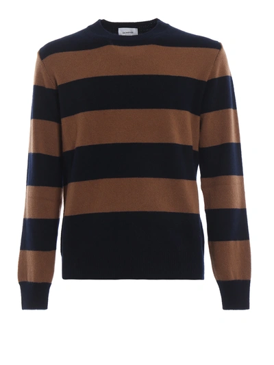 Dondup Timeless And Graphic Striped Wool Crewneck In Brown