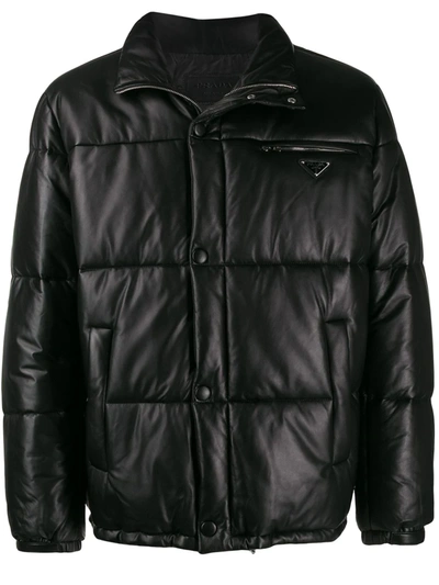 Prada Buttoned Padded Jacket In Black
