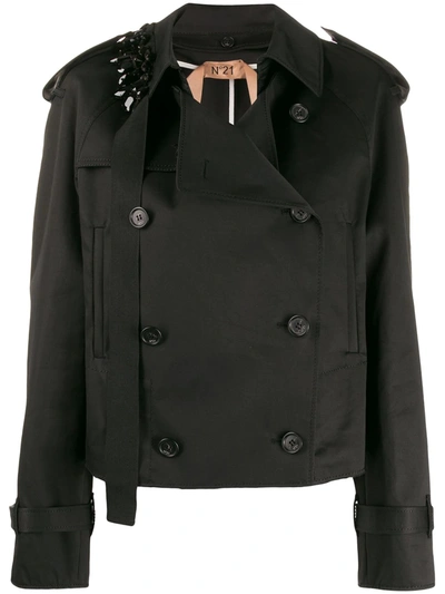 N°21 Embellished Short Trench Coat In Black
