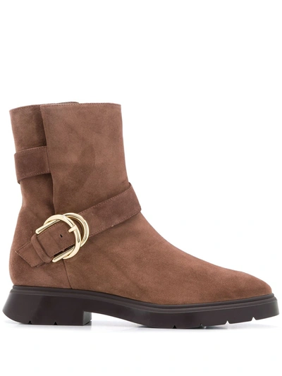 Stuart Weitzman Brenna Buckled Ankle Boots In Brown