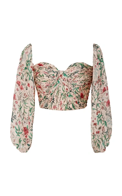 Amur Helena Floral Off The Shoulder Silk Crop Top In Print