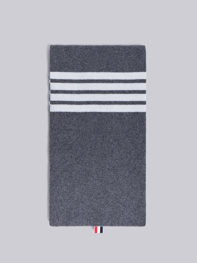 Thom Browne 4-bar Stripe Cashmere Rib Scarf In Grey