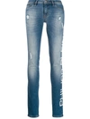 Philipp Plein Printed Logo Jeggings In Blue