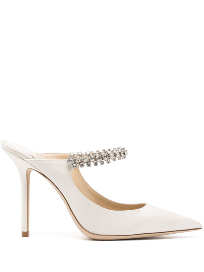 Jimmy Choo Bing 100 Crystal-embellished Patent-leather Mules In Blanco