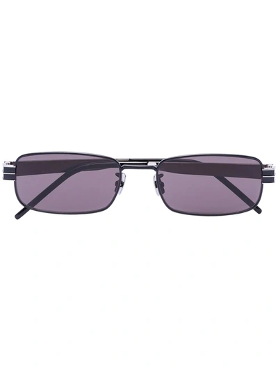 Saint Laurent Black Slim Rectangle Sunglasses In Metallic