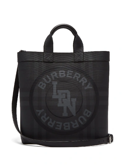 Burberry Men's Artie London Check Logo Tote Bag In Dark Charcoal