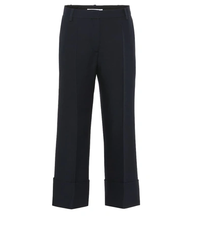 Valentino Wide-leg Wool-blend Crêpe Pants In Navy