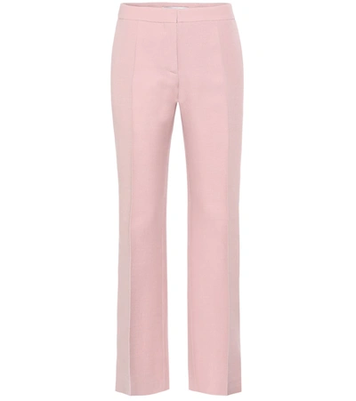 Valentino 羊毛混纺绉纱直筒裤 In Pink