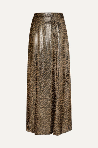 Alice And Olivia Athena Leopard-print Silk-blend Lamé Maxi Skirt In Gold