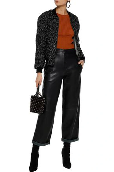 Alice And Olivia Lonnie Reversible Bouclé And Prince Of Wales Checked Cady Bomber Jacket In Black