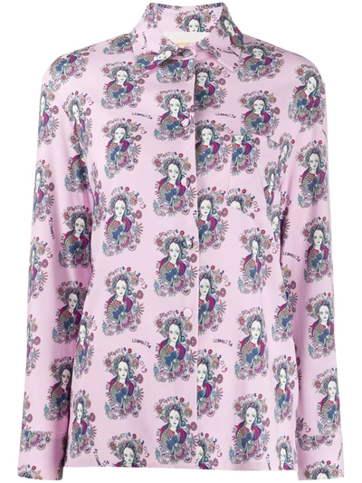 La Doublej Demeter Print Long Sleeve Shirt In Pink