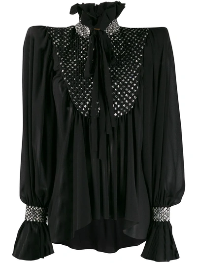Saint Laurent Embellished Structured Blouse In Black