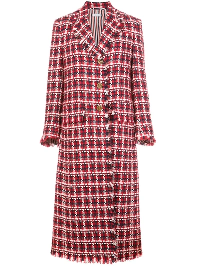 Thom Browne Checked Tweed Overcoat In Red