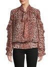 Walter Baker Troy Pussy-bow Ruffled Leopard-print Georgette Blouse In Antique Rose