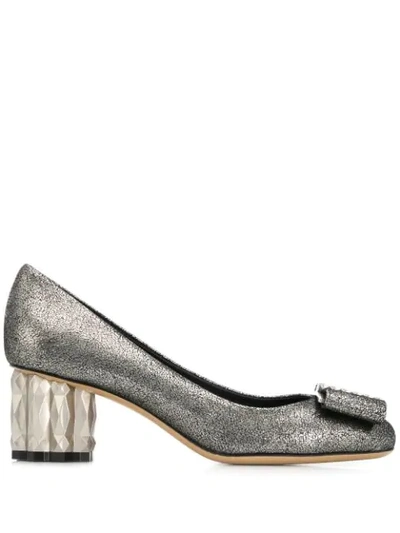 Ferragamo Chunky Heel Pumps In Grey