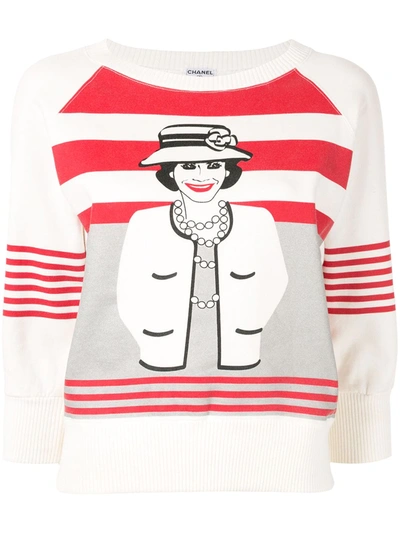 Pre-owned Chanel 2001 Mademoiselle  Cropped-sleeve Sweatshirt In White