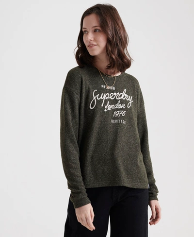 Superdry Maddie Graphic Long Sleeved Top In Khaki