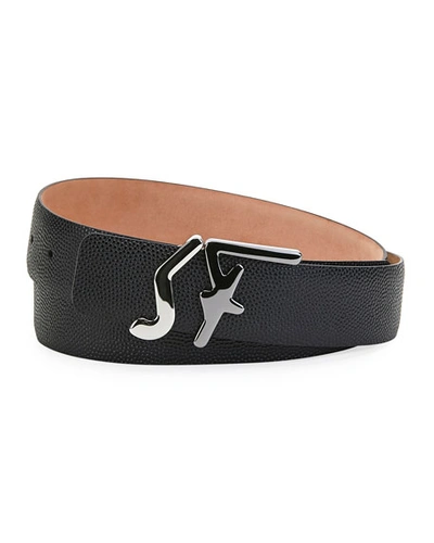 Ferragamo Men's Signature-buckle Grained Leather Belt In Black