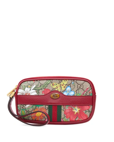 Gucci Ophidia Gg Flora Wrist Wallet In Red Pattern