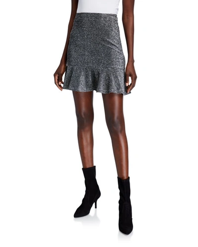 Michael Michael Kors Metallic Flippy Mini Skirt In Black/silver