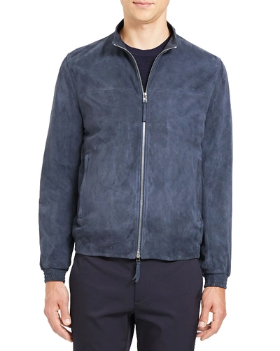 Theory Men's Tremont Goat Suede Bomber Jacket In Air Force