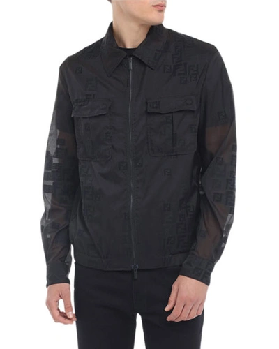 Fendi Men's Faded-ff Sheer Bomber Jacket In Black