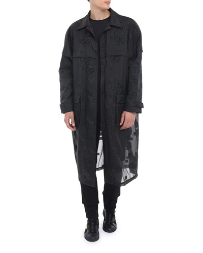 Fendi Men's Faded-ff Sheer Parka Coat In Black