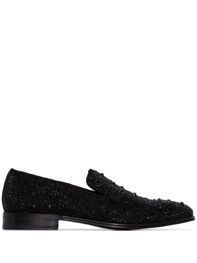 Alexander Mcqueen Men's Crystal-embellished Formal Slip-on Shoes In Black