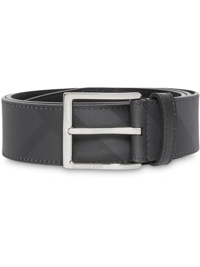 Burberry London Check And Leather Belt In Dark Charcoal/black