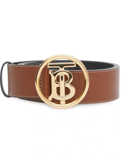 Burberry Men's Tb-buckle Topstitched Leather Belt In Tan