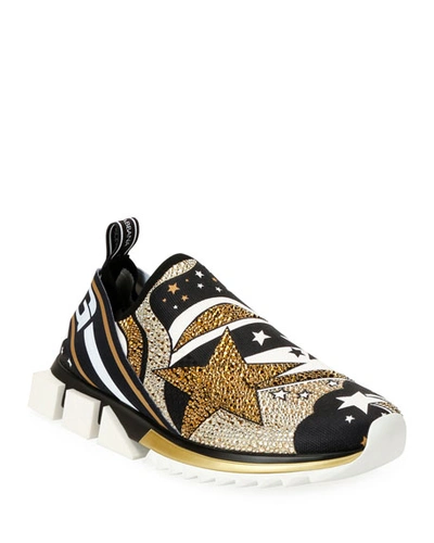 Dolce & Gabbana Men's Millennials Star Sorrento Embellished Sock Sneakers In Gold