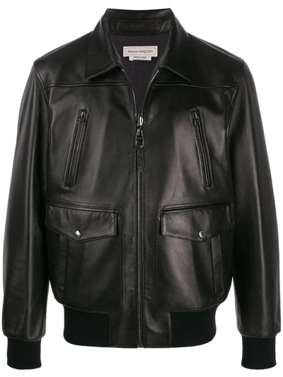 Alexander Mcqueen Men's Lamb Leather Zip-front Jacket In Dark Gray
