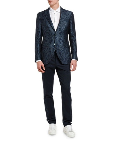 Etro Men's Shiny Floral Paisley Sport Jacket In Navy