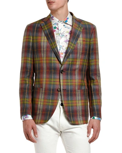 Etro Men's Plaid Linen-cotton Sport Coat In Multi