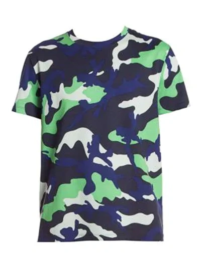 Valentino Men's Camo Pattern T-shirt In Green Navy