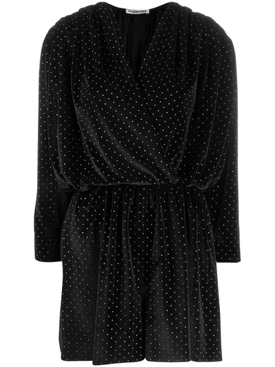 Balenciaga Metallic Jersey V-neck Mini Dress In Black